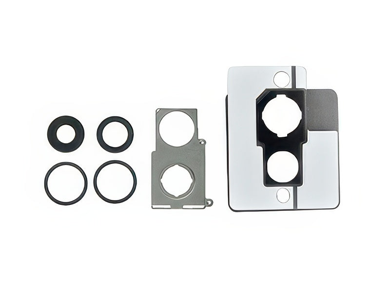 Cover Camera + Vetrino + Frame + Adesivo Nero Kit 2 Camere Completo per Apple iPhone 12