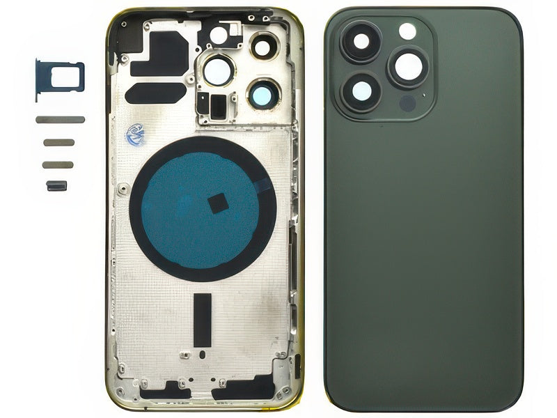 Frame + Tasti Laterali + Sportellino Sim + Back Cover Magnetica + Vetrino senza logo Verde per Apple iPhone 13 Pro