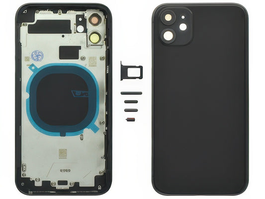 Frame in metallo +Tasti Laterali + Sportellino Sim + Back Cover + Vetrino senza logo Nero per Apple iPhone 11