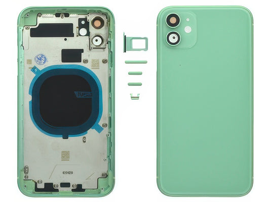 Frame in metallo +Tasti Laterali + Sportellino Sim + Back Cover + Vetrino senza logo Verde per Apple iPhone 11