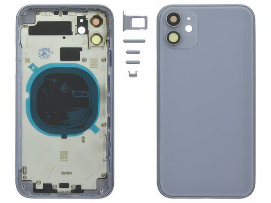 Frame in metallo +Tasti Laterali + Sportellino Sim + Back Cover + Vetrino senza logo Viola per Apple iPhone 11