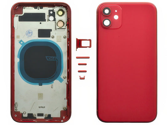 Frame in metallo +Tasti Laterali + Sportellino Sim + Back Cover + Vetrino senza logo Rosso per Apple iPhone 11