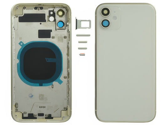 Frame in metallo +Tasti Laterali + Sportellino Sim + Back Cover + Vetrino senza logo Bianco per Apple iPhone 11