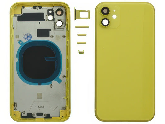Frame in metallo +Tasti Laterali + Sportellino Sim + Back Cover + Vetrino senza logo Giallo per Apple iPhone 11