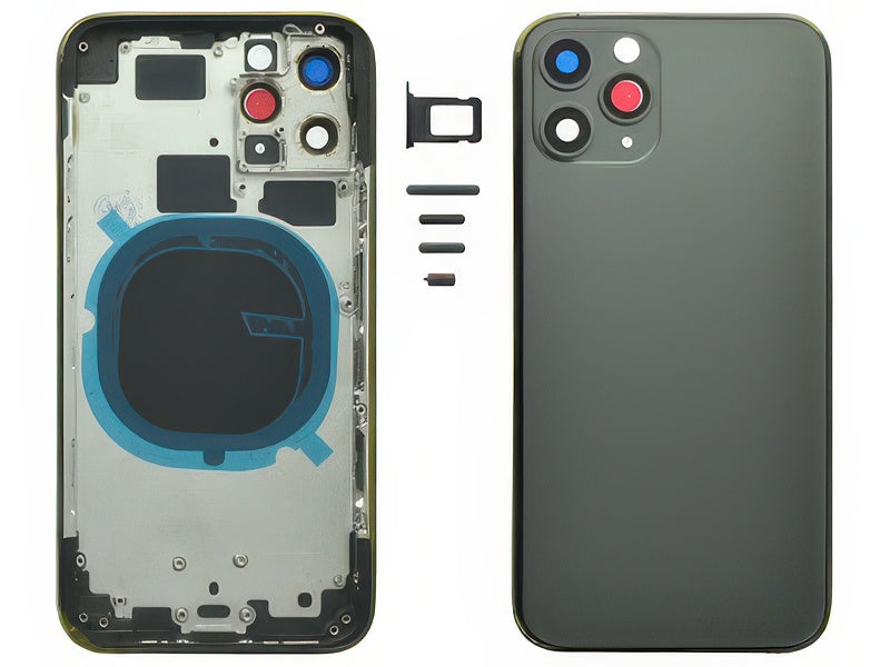 Frame in metallo +Tasti Laterali + Sportellino Sim + Back Cover + Vetrino senza logo Nero per Apple iPhone 11 Pro