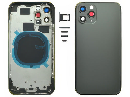 Frame in metallo +Tasti Laterali + Sportellino Sim + Back Cover + Vetrino senza logo Nero per Apple iPhone 11 Pro