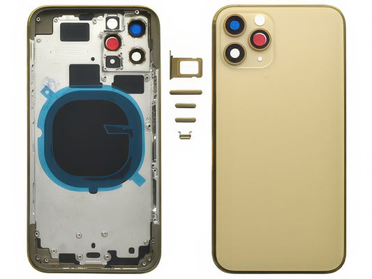 Frame in metallo +Tasti Laterali + Sportellino Sim + Back Cover + Vetrino senza logo Oro per Apple iPhone 11 Pro