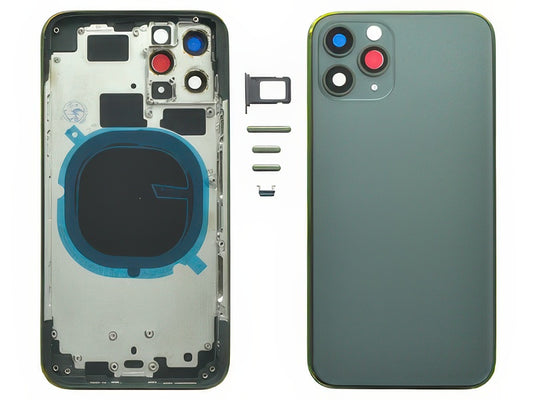 Frame in metallo +Tasti Laterali + Sportellino Sim + Back Cover + Vetrino senza logo Verde per Apple iPhone 11 Pro