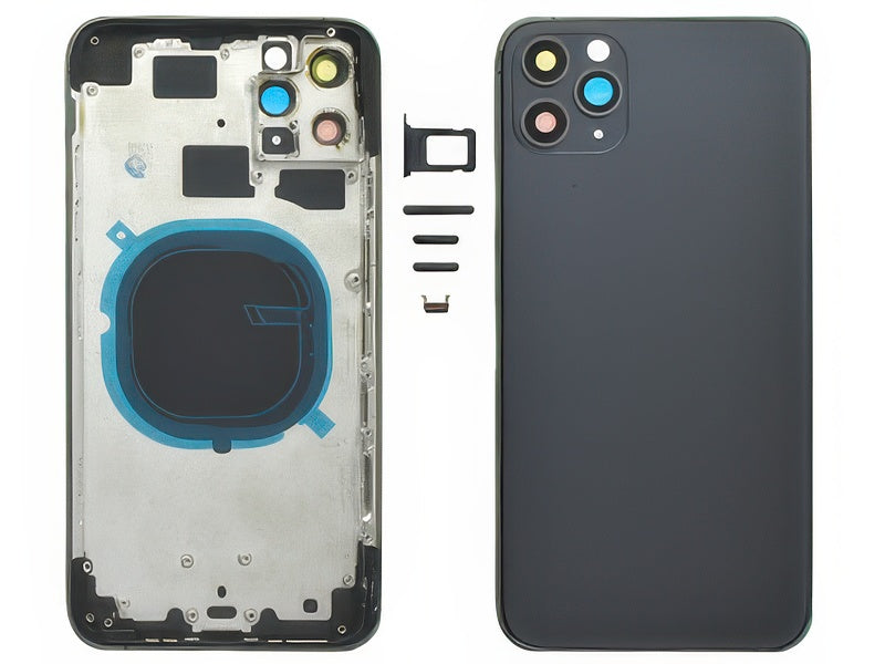 Frame in metallo +Tasti Laterali + Sportellino Sim + Back Cover + Vetrino senza logo Nero per Apple iPhone 11 Pro Max