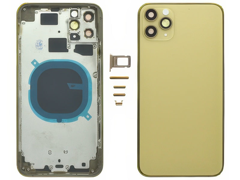 Frame in metallo +Tasti Laterali + Sportellino Sim + Back Cover + Vetrino senza logo Oro per Apple iPhone 11 Pro Max
