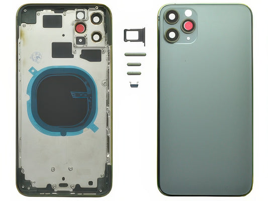 Frame in metallo +Tasti Laterali + Sportellino Sim + Back Cover + Vetrino senza logo Verde per Apple iPhone 11 Pro Max
