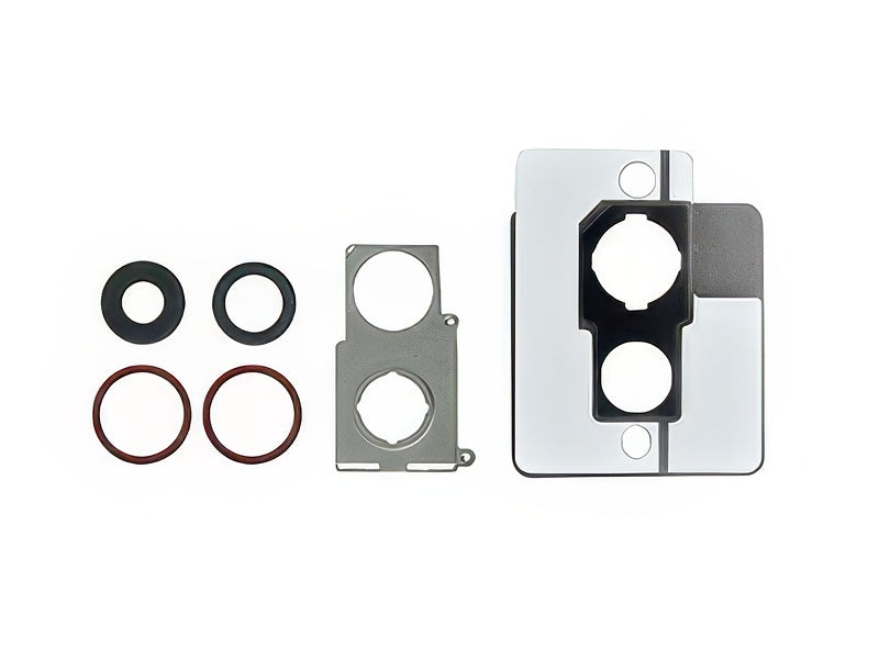 Cover Camera + Vetrino + Frame + Adesivo Rosso Kit 2 Camere Completo per Apple iPhone 12