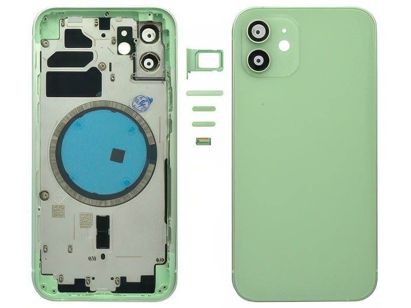 Frame in metallo +Tasti Laterali + Sportellino Sim + Back Cover + Vetrino senza logo Verde per Apple iPhone 12