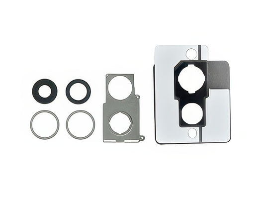 Cover Camera + Vetrino + Frame + Adesivo Bianco Kit 2 Camere Completo per Apple iPhone 12 mini