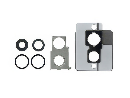 Cover Camera + Vetrino + Frame + Adesivo Nero Kit 2 Camere Completo per Apple iPhone 12 mini