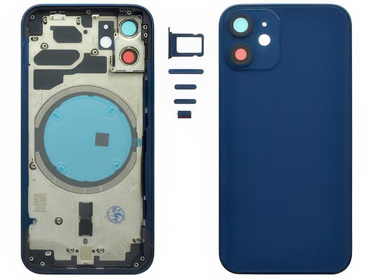 Frame + Tasti Laterali + Sportellino Sim + Back Cover Magnetica + Vetrino senza logo Blu per Apple iPhone 12 mini