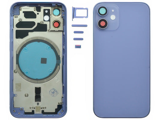 Frame + Tasti Laterali + Sportellino Sim + Back Cover Magnetica + Vetrino senza logo Viola per Apple iPhone 12 mini