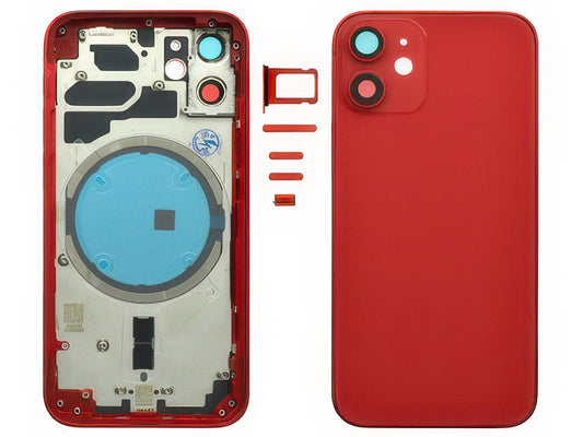 Frame + Tasti Laterali + Sportellino Sim + Back Cover Magnetica + Vetrino senza logo Rosso per Apple iPhone 12 mini