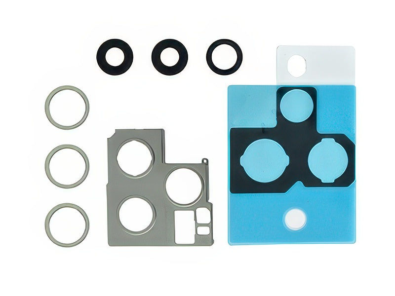 Cover Camera + Vetrino + Frame + Adesivo Bianco Kit 3 Camere Completo per Apple iPhone 12 Pro