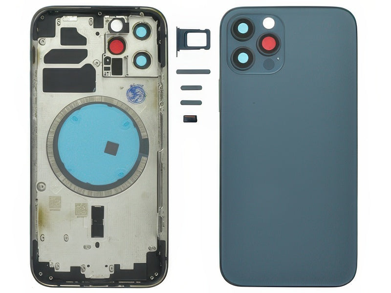 Frame + Tasti Laterali + Sportellino Sim + Back Cover Magnetica + Vetrino senza logo Blu per Apple iPhone 12 Pro