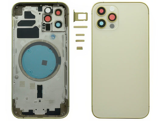 Frame + Tasti Laterali + Sportellino Sim + Back Cover Magnetica + Vetrino senza logo Oro per Apple iPhone 12 Pro