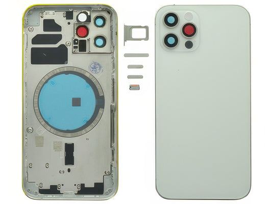 Frame + Tasti Laterali + Sportellino Sim + Back Cover Magnetica + Vetrino senza logo Bianco per Apple iPhone 12 Pro