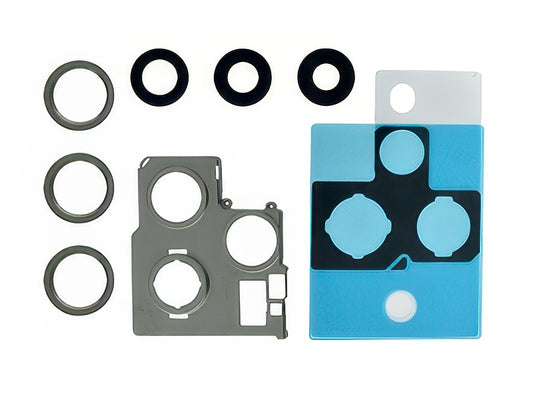Cover Camera + Vetrino + Frame + Adesivo Bianco Kit 3 Camere Completo per Apple iPhone 12 Pro Max