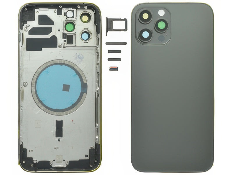 Frame + Tasti Laterali + Sportellino Sim + Back Cover Magnetica + Vetrino senza logo Nero per Apple iPhone 12 Pro Max