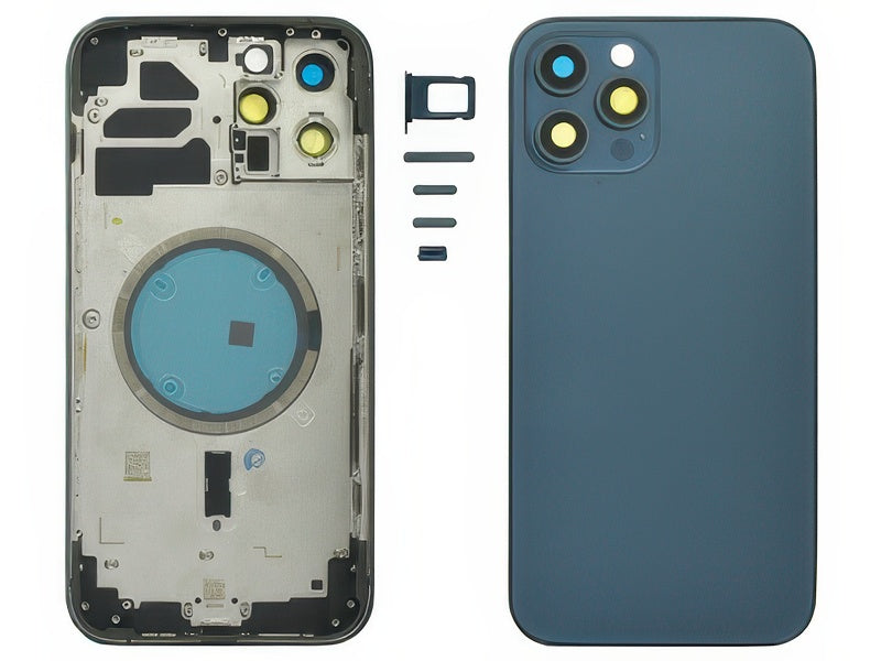 Frame + Tasti Laterali + Sportellino Sim + Back Cover Magnetica + Vetrino senza logo Blu per Apple iPhone 12 Pro Max