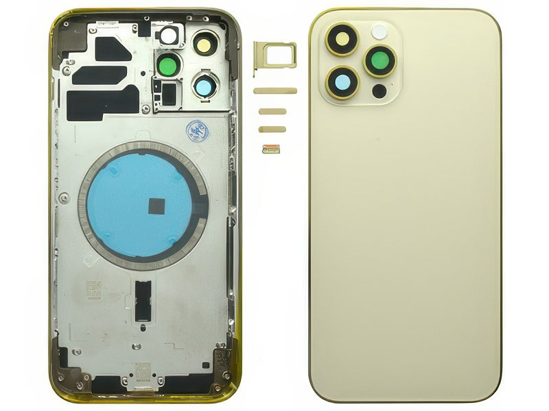 Frame + Tasti Laterali + Sportellino Sim + Back Cover Magnetica + Vetrino senza logo Oro per Apple iPhone 12 Pro Max