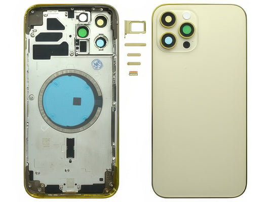 Frame + Tasti Laterali + Sportellino Sim + Back Cover Magnetica + Vetrino senza logo Oro per Apple iPhone 12 Pro Max