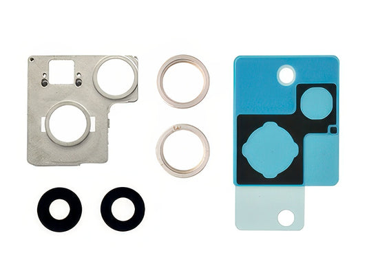 Cover Camera + Vetrino + Frame + Adesivo Bianco Kit 2 Camere Completo per Apple iPhone 13