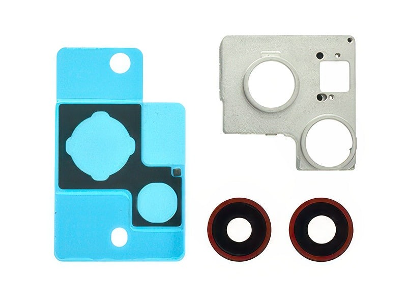Cover Camera + Vetrino + Frame + Adesivo Rosso Kit 2 Camere Completo per Apple iPhone 13