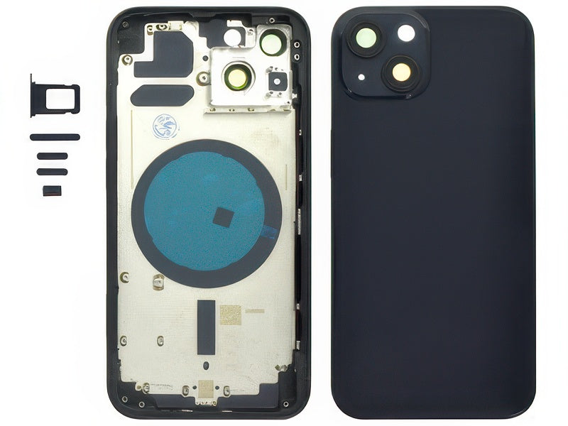 Frame + Tasti Laterali + Sportellino Sim + Back Cover Magnetica + Vetrino senza logo Nero per Apple iPhone 13