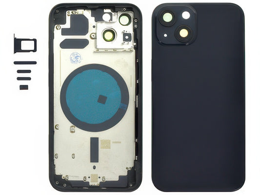 Frame + Tasti Laterali + Sportellino Sim + Back Cover Magnetica + Vetrino senza logo Nero per Apple iPhone 13