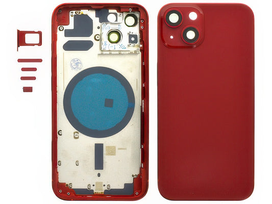 Frame + Tasti Laterali + Sportellino Sim + Back Cover Magnetica + Vetrino senza logo Rosso per Apple iPhone 13