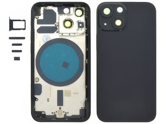 Frame + Tasti Laterali + Sportellino Sim + Back Cover Magnetica + Vetrino senza logo Nero per Apple iPhone 13 Mini