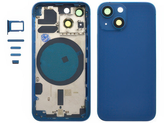 Frame + Tasti Laterali + Sportellino Sim + Back Cover Magnetica + Vetrino senza logo Blu per Apple iPhone 13 Mini