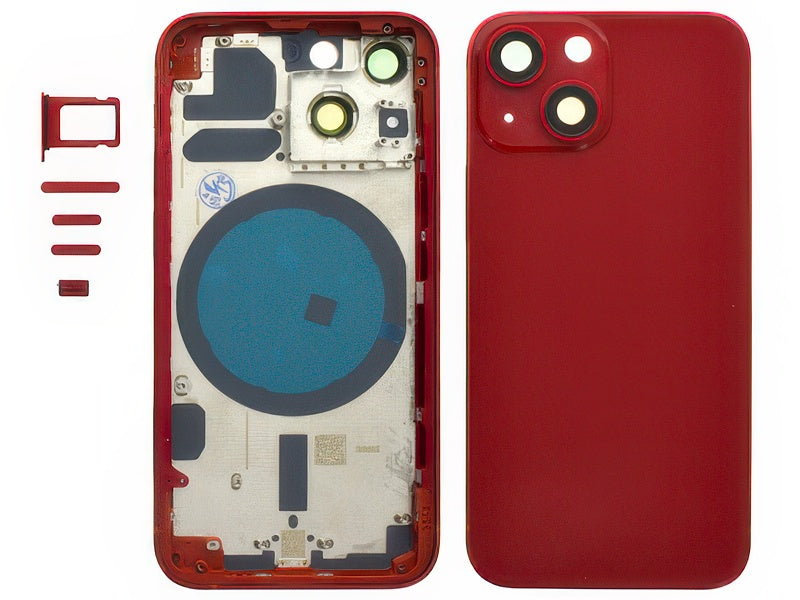 Frame + Tasti Laterali + Sportellino Sim + Back Cover Magnetica + Vetrino senza logo Rosso per Apple iPhone 13 Mini