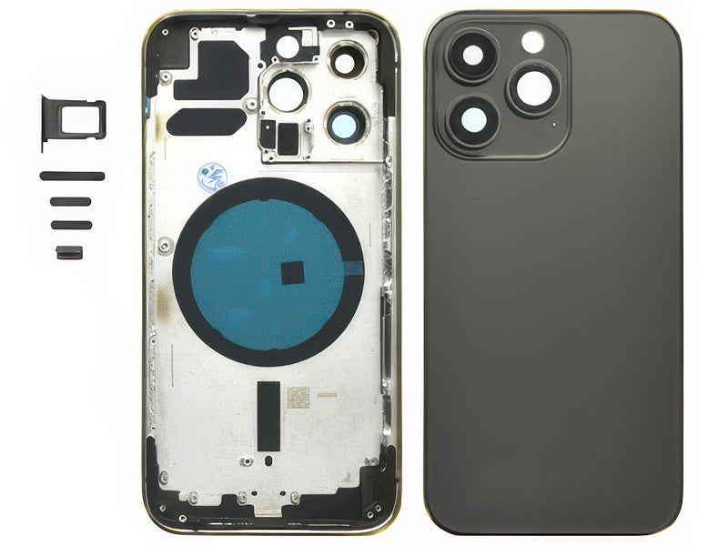 Frame + Tasti Laterali + Sportellino Sim + Back Cover Magnetica + Vetrino senza logo Nero per Apple iPhone 13 Pro