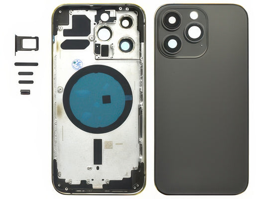 Frame + Tasti Laterali + Sportellino Sim + Back Cover Magnetica + Vetrino senza logo Nero per Apple iPhone 13 Pro