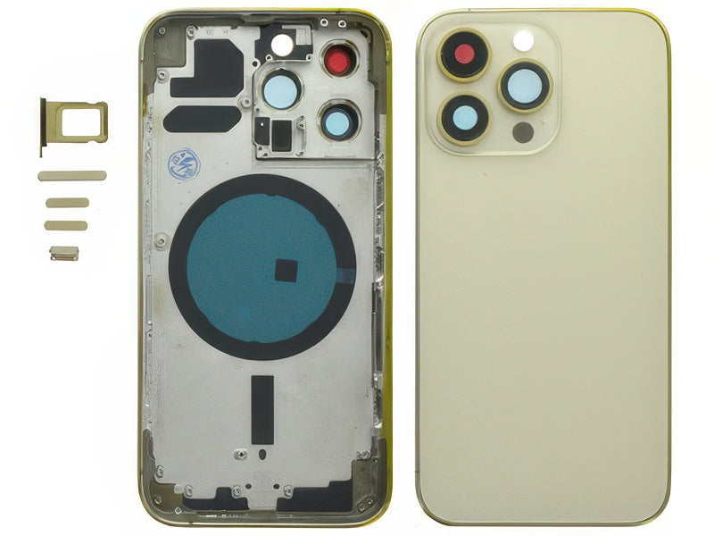 Frame + Tasti Laterali + Sportellino Sim + Back Cover Magnetica + Vetrino senza logo Oro per Apple iPhone 13 Pro