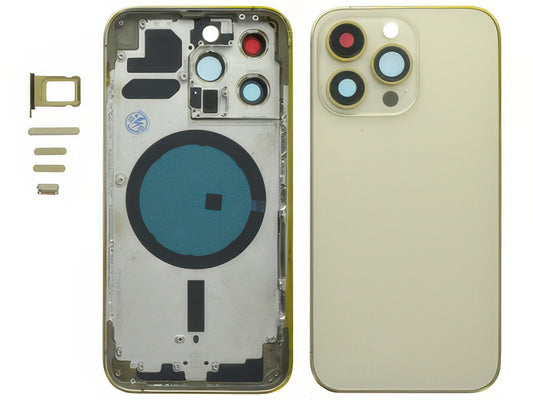 Frame + Tasti Laterali + Sportellino Sim + Back Cover Magnetica + Vetrino senza logo Oro per Apple iPhone 13 Pro