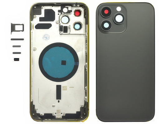 Frame + Tasti Laterali + Sportellino Sim + Back Cover Magnetica + Vetrino senza logo Nero per Apple iPhone 13 Pro Max