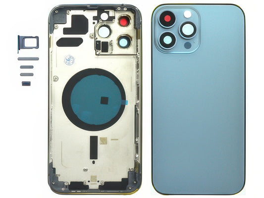 Frame + Tasti Laterali + Sportellino Sim + Back Cover Magnetica + Vetrino senza logo Blu per Apple iPhone 13 Pro Max