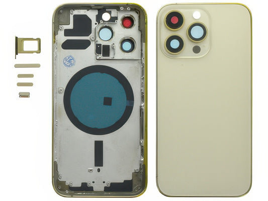 Frame + Tasti Laterali + Sportellino Sim + Back Cover Magnetica + Vetrino senza logo Oro per Apple iPhone 13 Pro Max