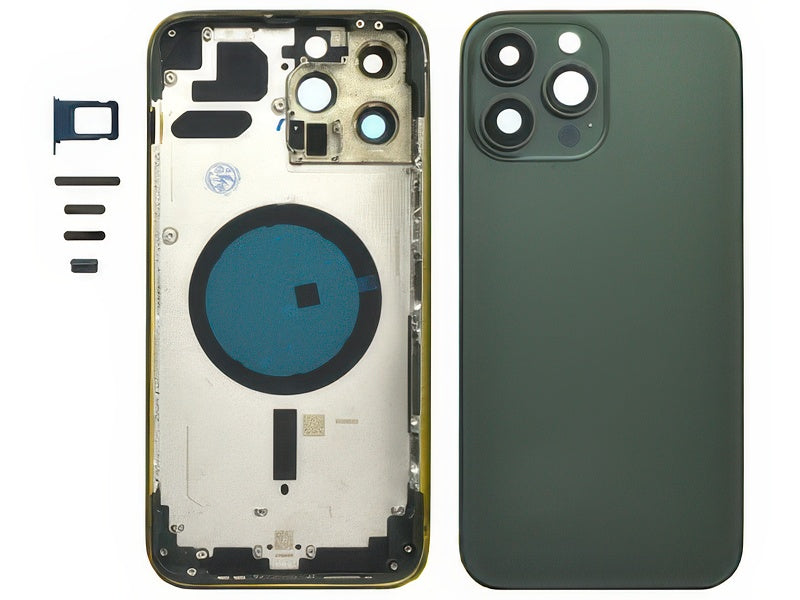 Frame + Tasti Laterali + Sportellino Sim + Back Cover Magnetica + Vetrino senza logo Verde per Apple iPhone 13 Pro Max