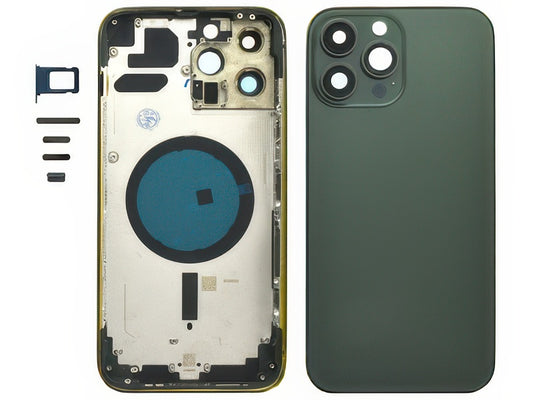 Frame + Tasti Laterali + Sportellino Sim + Back Cover Magnetica + Vetrino senza logo Verde per Apple iPhone 13 Pro Max