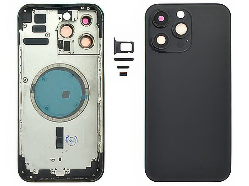 Frame + Tasti Laterali + Sportellino Sim + Back Cover Magnetica + Vetrino senza logo Nero per Apple iPhone 14 Pro Max