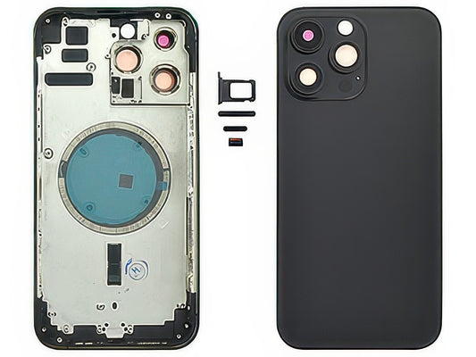 Frame + Tasti Laterali + Sportellino Sim + Back Cover Magnetica + Vetrino senza logo Nero per Apple iPhone 14 Pro Max